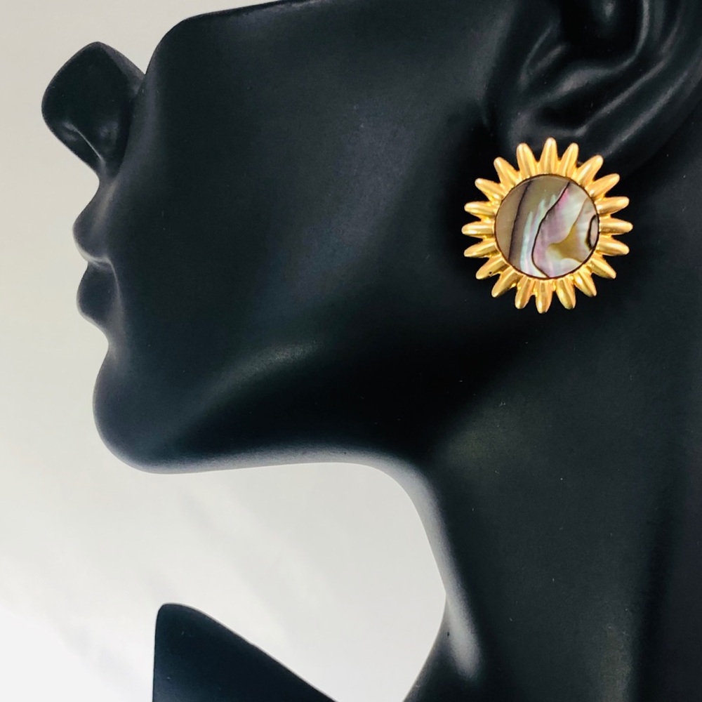 Abalone Button Stud Earrings - image 1